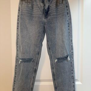 Fashion Nova Blue Distressed Boyfriend Jeans